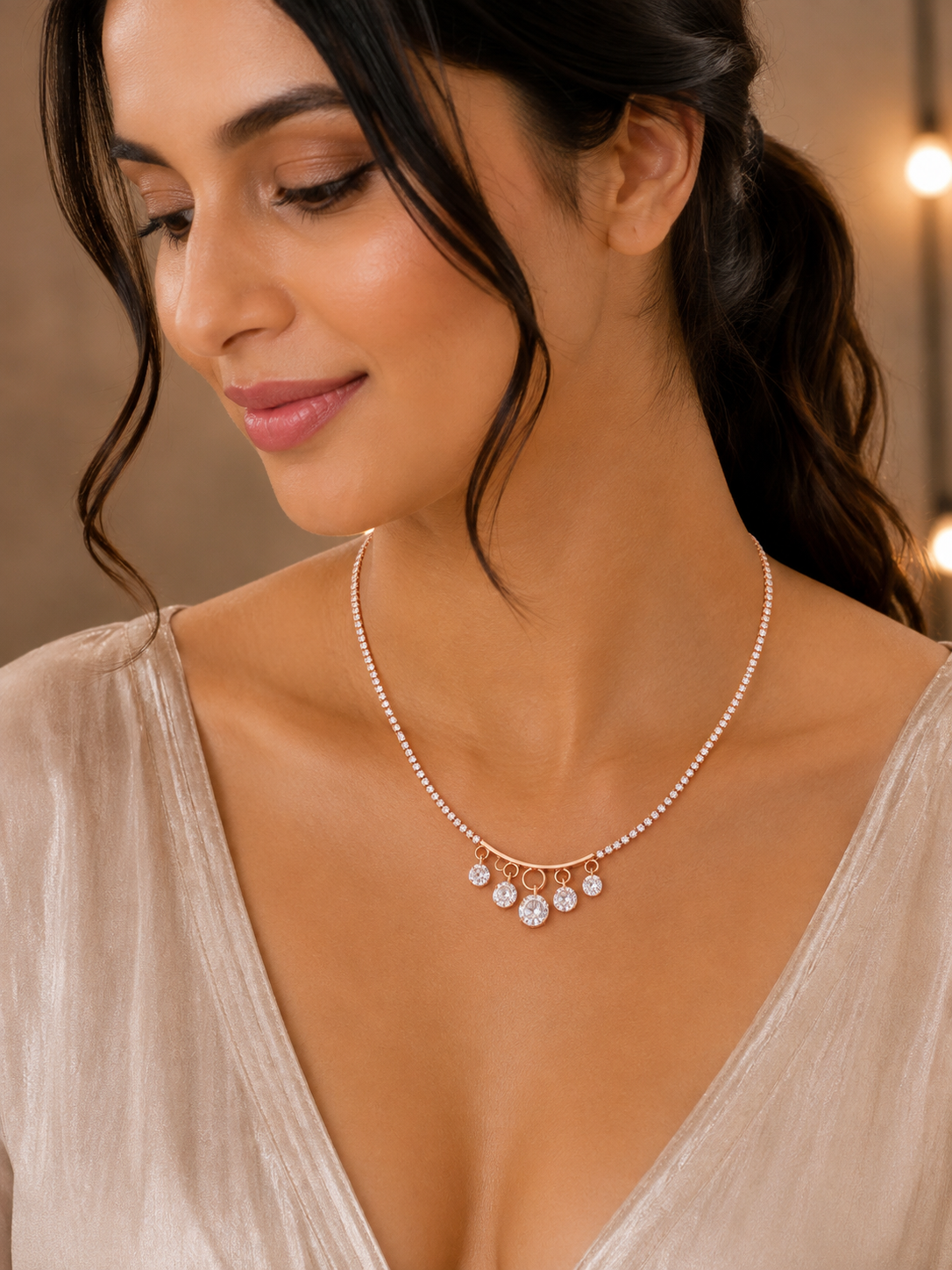 Aurelia Five Crystal Drop Tennis Necklace
